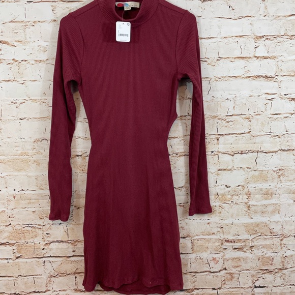 NEW Free People Beach womens large dress ribbed mock neck bodycon open back - Picture 2 of 8